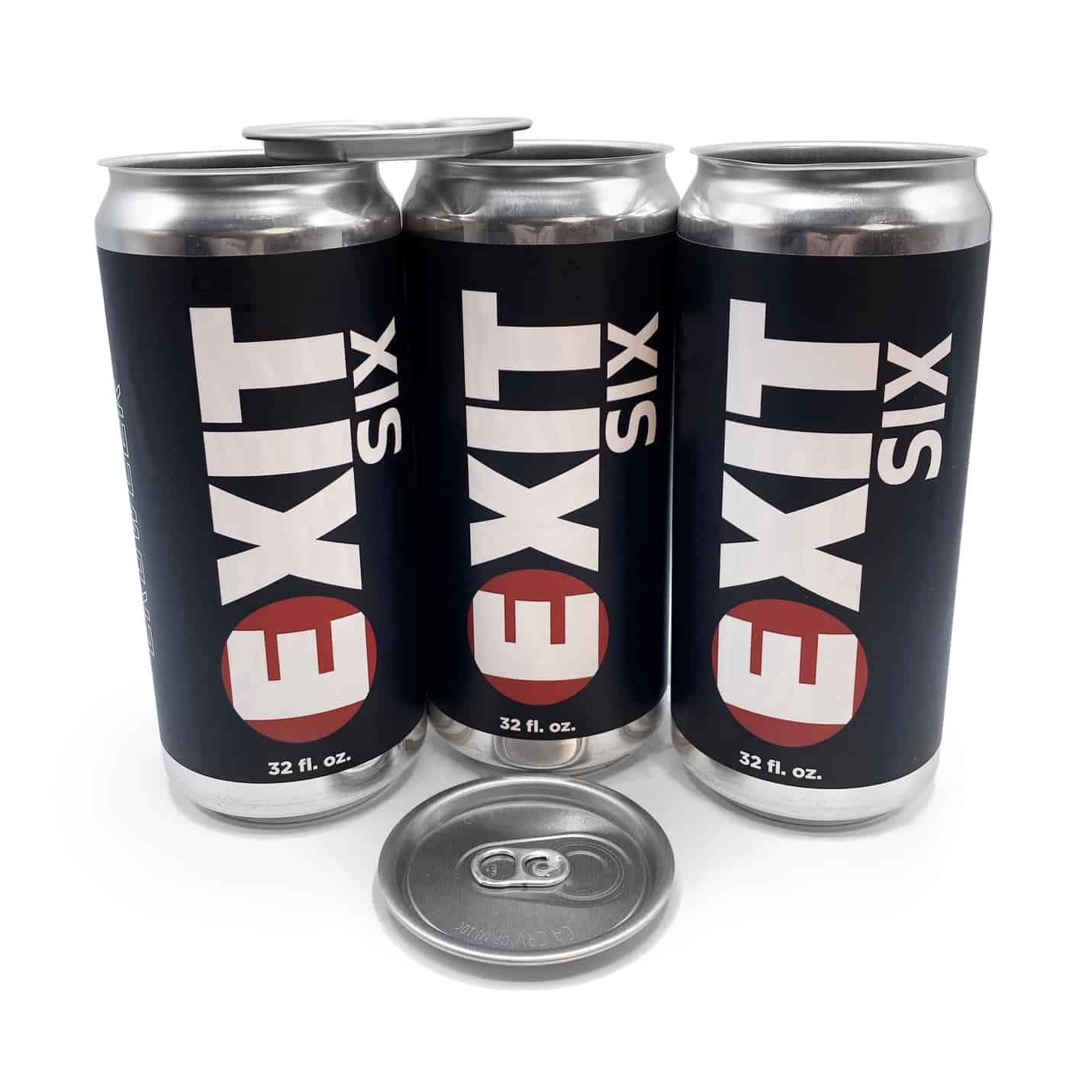 Exit Six Labeled Aluminum Cans