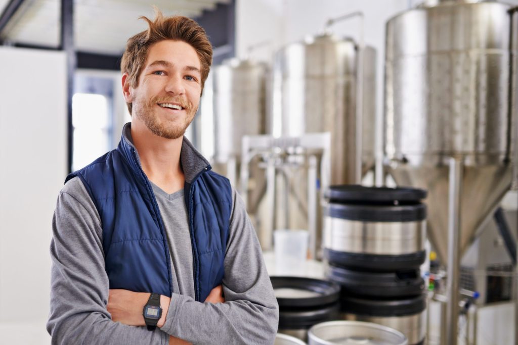 Man working in microbrewery